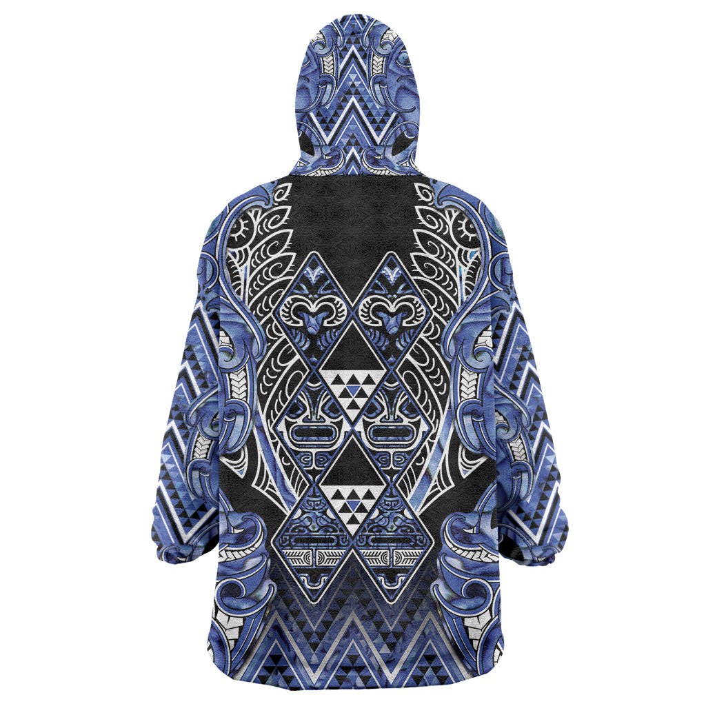 Aotearoa Ngati Kahungunu Wearable Blanket Hoodie Maori Tribal Blue Paua Shell Pattern