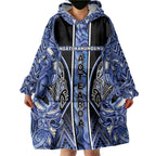 Aotearoa Ngati Kahungunu Wearable Blanket Hoodie Maori Tribal Blue Paua Shell Pattern