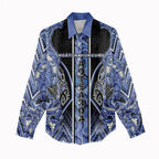 Aotearoa Ngati Kahungunu Women Casual Shirt Maori Tribal Blue Paua Shell Pattern