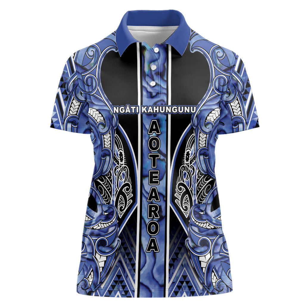 Aotearoa Ngati Kahungunu Women Polo Shirt Maori Tribal Blue Paua Shell Pattern