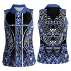 Aotearoa Ngati Kahungunu Women Sleeveless Polo Shirt Maori Tribal Blue Paua Shell Pattern
