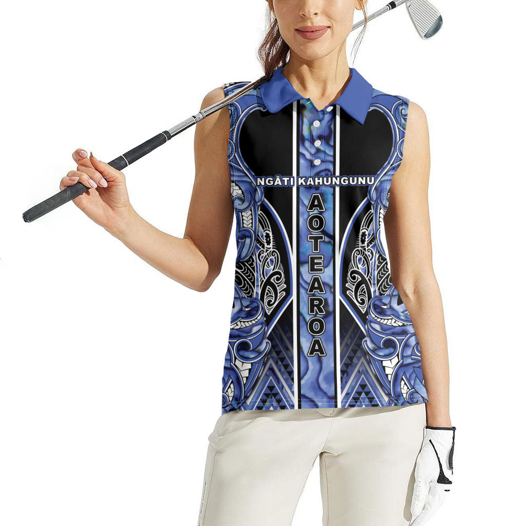 Aotearoa Ngati Kahungunu Women Sleeveless Polo Shirt Maori Tribal Blue Paua Shell Pattern