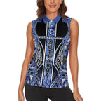 Aotearoa Ngati Kahungunu Women Sleeveless Polo Shirt Maori Tribal Blue Paua Shell Pattern