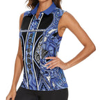 Aotearoa Ngati Kahungunu Women Sleeveless Polo Shirt Maori Tribal Blue Paua Shell Pattern