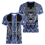 Aotearoa Ngati Kahungunu Women V-Neck T-Shirt Maori Tribal Blue Paua Shell Pattern