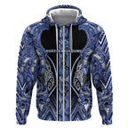 Aotearoa Ngati Kahungunu Zip Hoodie Maori Tribal Blue Paua Shell Pattern