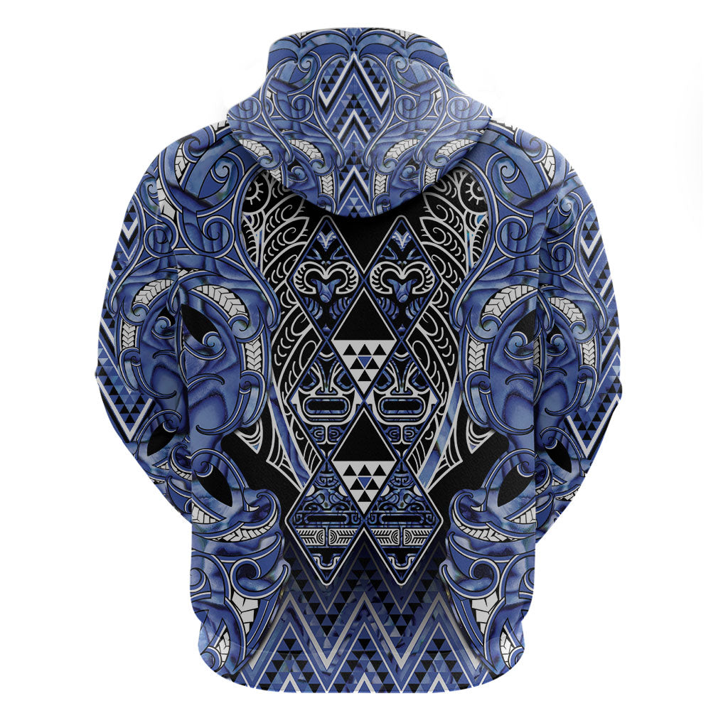 Aotearoa Ngati Kahungunu Zip Hoodie Maori Tribal Blue Paua Shell Pattern