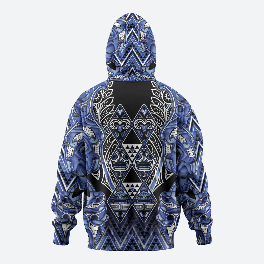 Aotearoa Ngati Kahungunu Zip Hoodie Maori Tribal Blue Paua Shell Pattern