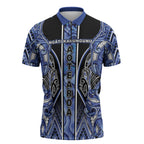Aotearoa Ngati Kahungunu Zipper Polo Shirt Maori Tribal Blue Paua Shell Pattern