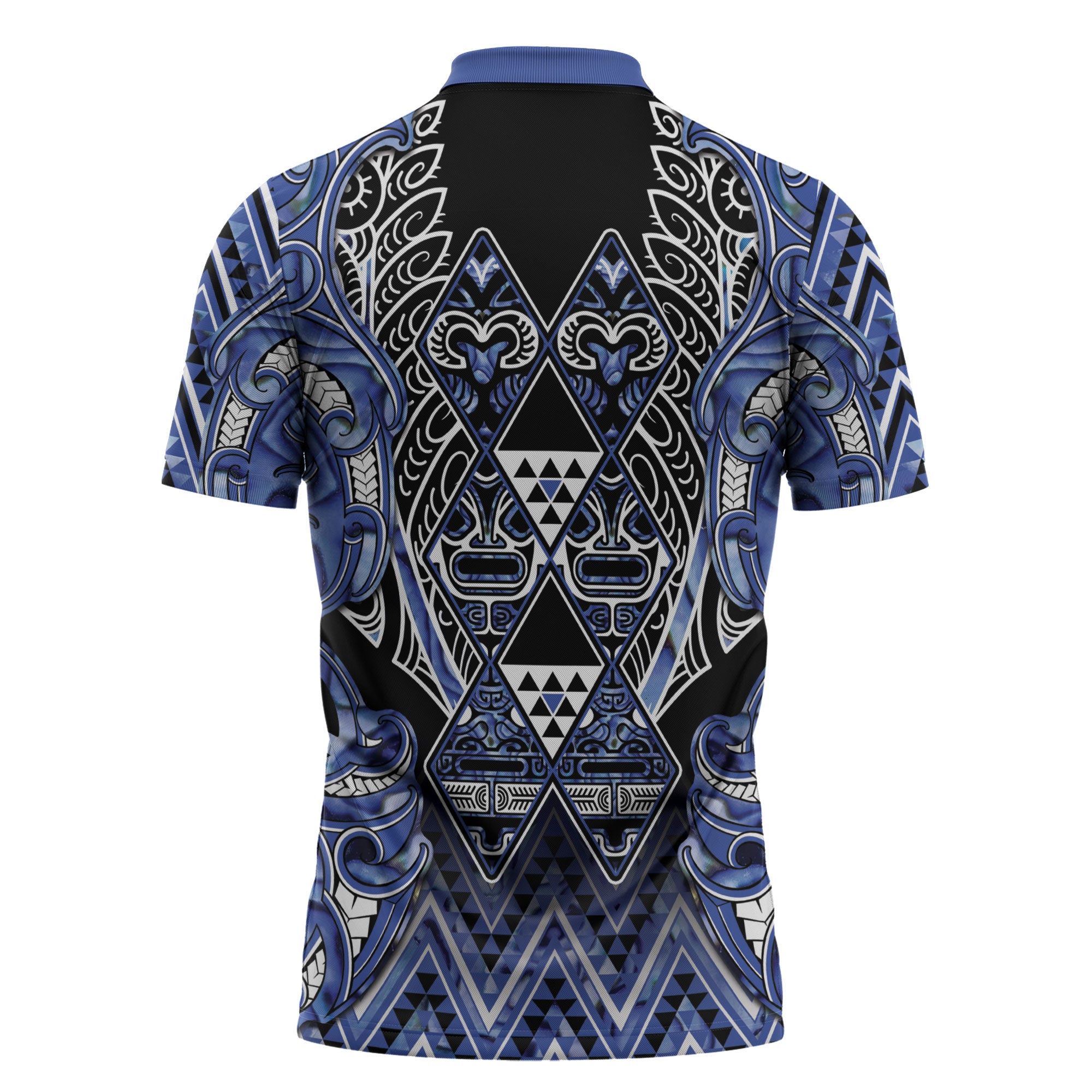 Aotearoa Ngati Kahungunu Zipper Polo Shirt Maori Tribal Blue Paua Shell Pattern