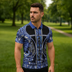 Aotearoa Ngati Kahungunu Zipper Polo Shirt Maori Tribal Blue Paua Shell Pattern
