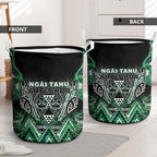 Aotearoa Ngai Tahu Laundry Basket Maori Tribal Dark Green Paua Shell Pattern
