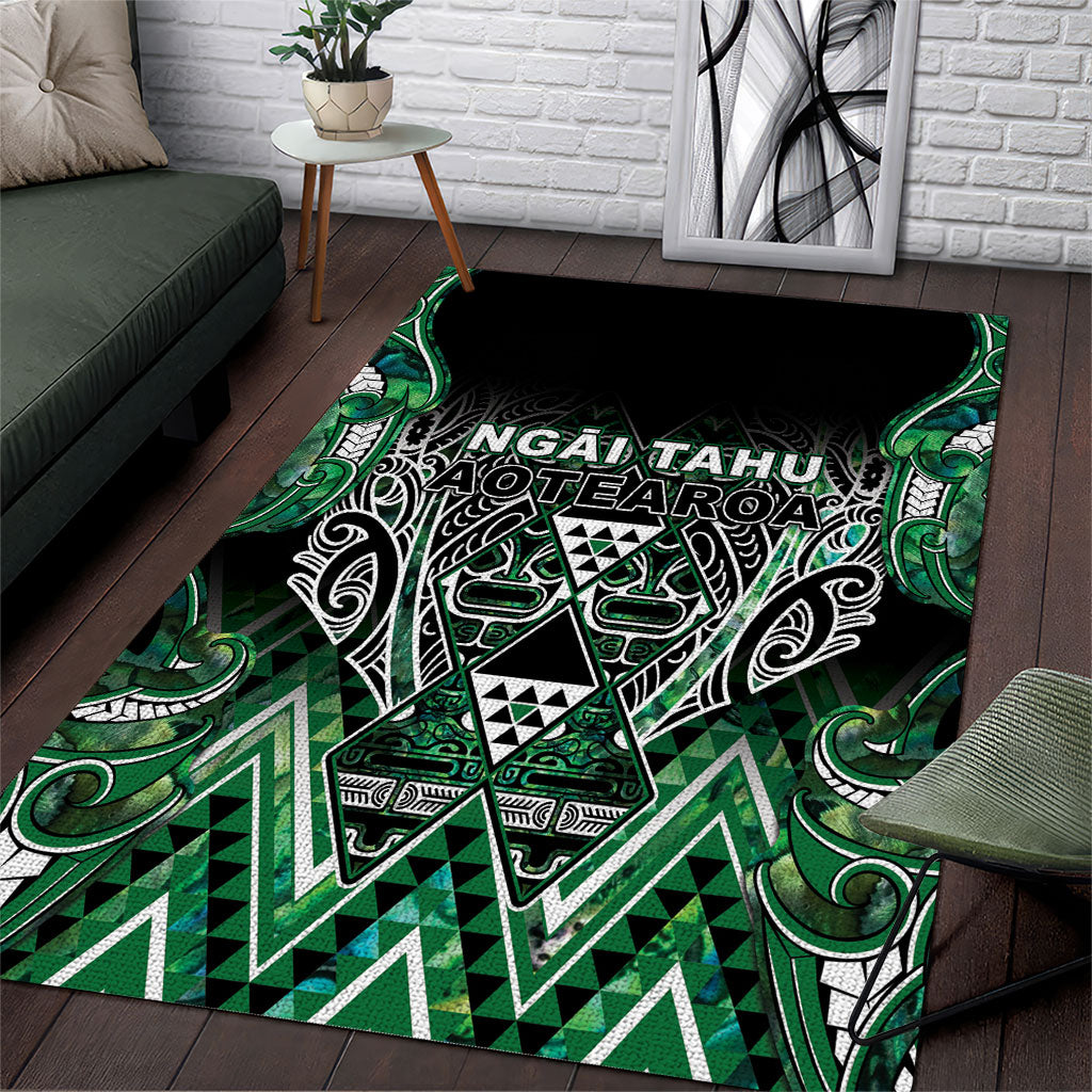 Aotearoa Ngai Tahu Area Rug Maori Tribal Dark Green Paua Shell Pattern