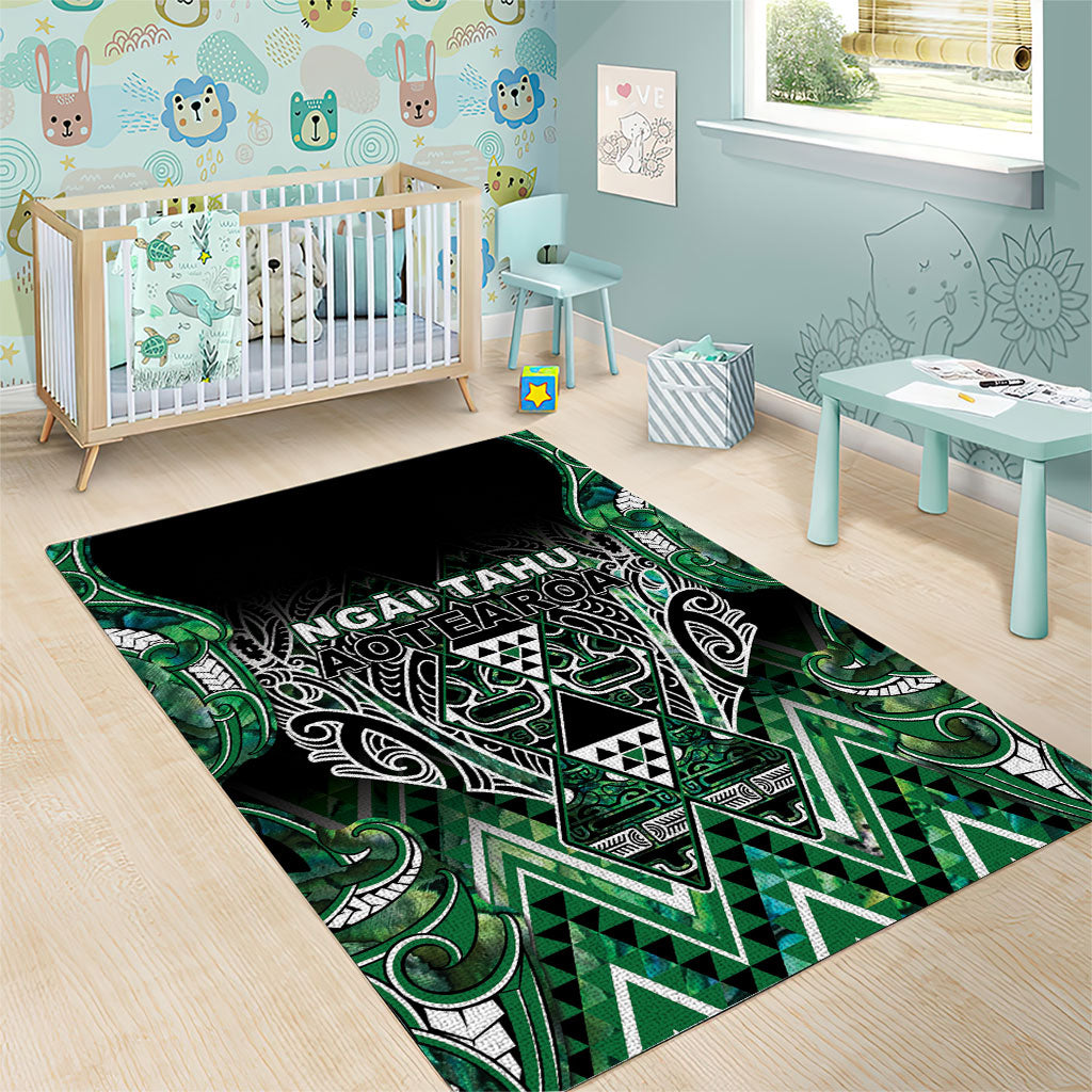 Aotearoa Ngai Tahu Area Rug Maori Tribal Dark Green Paua Shell Pattern