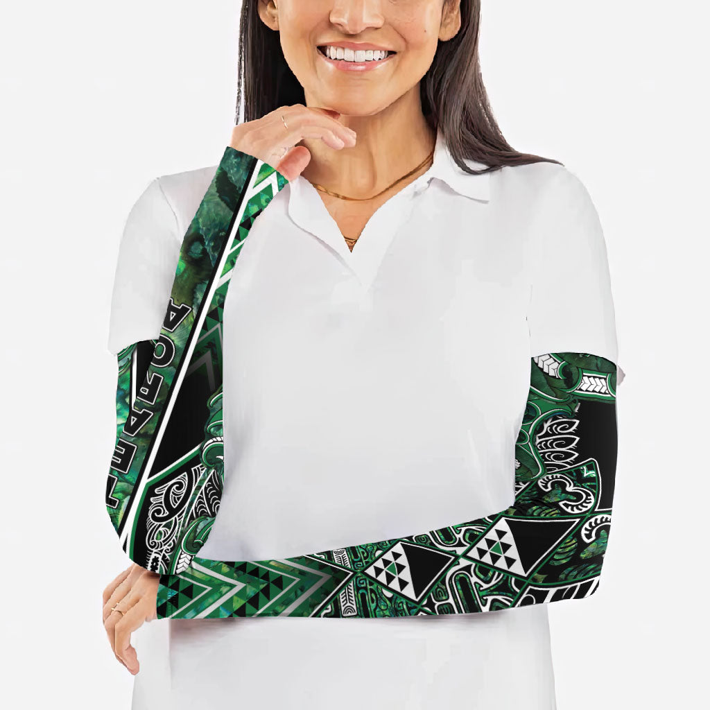 Aotearoa Ngai Tahu Arm Sleeves Maori Tribal Dark Green Paua Shell Pattern