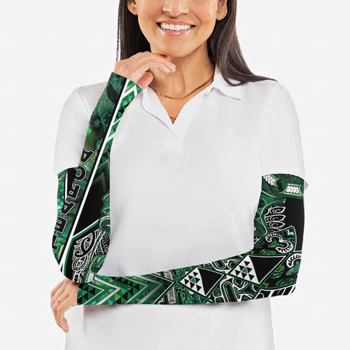 Aotearoa Ngai Tahu Arm Sleeves Maori Tribal Dark Green Paua Shell Pattern