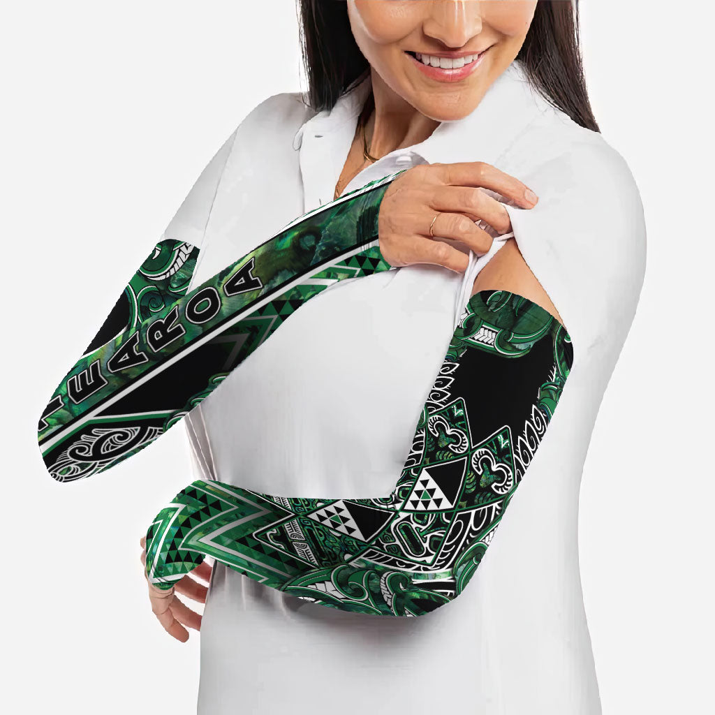 Aotearoa Ngai Tahu Arm Sleeves Maori Tribal Dark Green Paua Shell Pattern