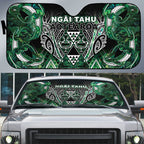 Aotearoa Ngai Tahu Auto Sun Shade Maori Tribal Dark Green Paua Shell Pattern