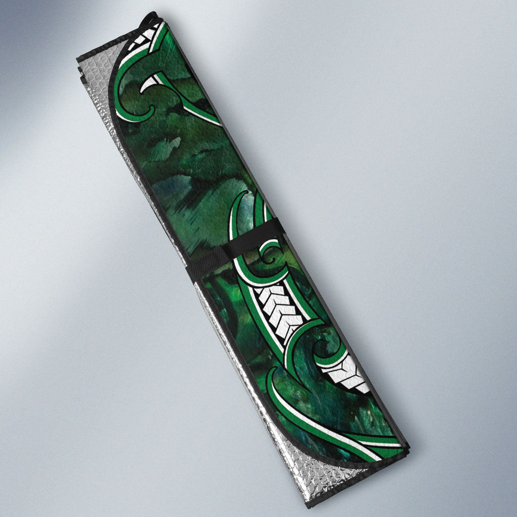 Aotearoa Ngai Tahu Auto Sun Shade Maori Tribal Dark Green Paua Shell Pattern