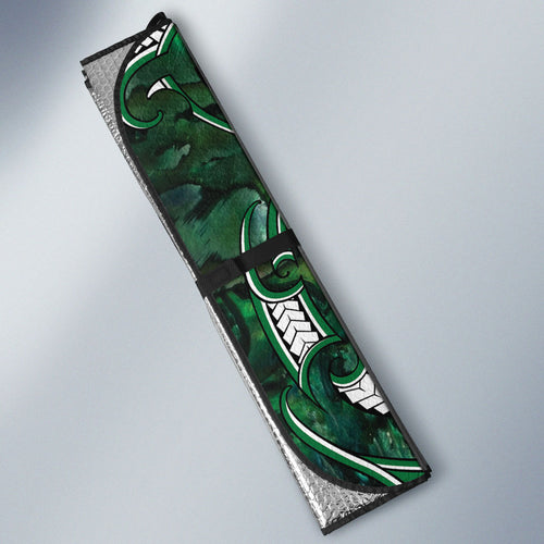Aotearoa Ngai Tahu Auto Sun Shade Maori Tribal Dark Green Paua Shell Pattern