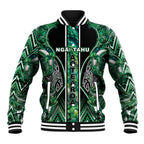 Aotearoa Ngai Tahu Baseball Jacket Maori Tribal Dark Green Paua Shell Pattern