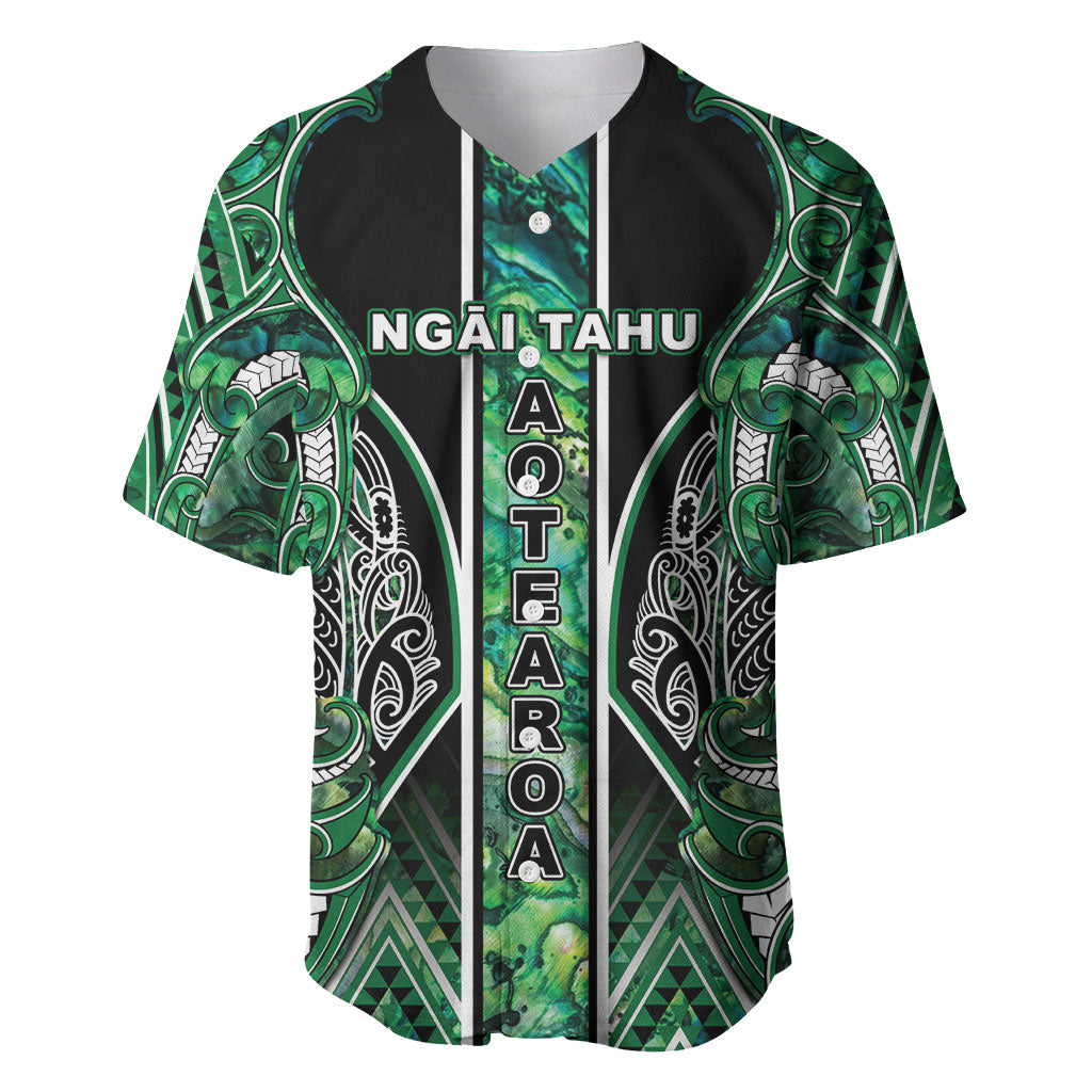 Aotearoa Ngai Tahu Baseball Jersey Maori Tribal Dark Green Paua Shell Pattern