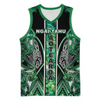 Aotearoa Ngai Tahu Basketball Jersey Maori Tribal Dark Green Paua Shell Pattern