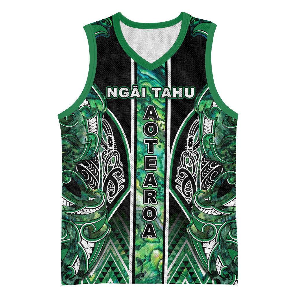 Aotearoa Ngai Tahu Basketball Jersey Maori Tribal Dark Green Paua Shell Pattern