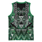 Aotearoa Ngai Tahu Basketball Jersey Maori Tribal Dark Green Paua Shell Pattern