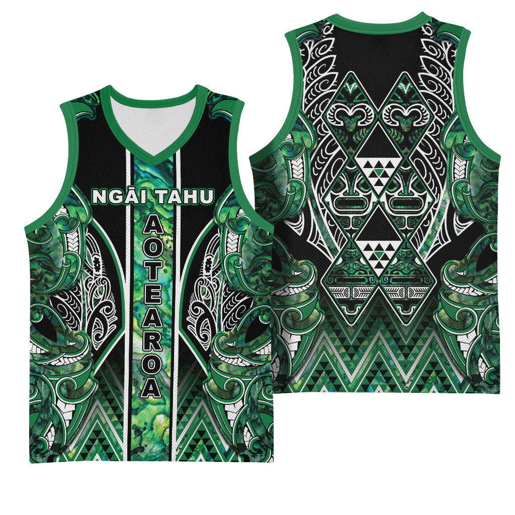 Aotearoa Ngai Tahu Basketball Jersey Maori Tribal Dark Green Paua Shell Pattern
