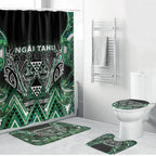 Aotearoa Ngai Tahu Bathroom Set Maori Tribal Dark Green Paua Shell Pattern