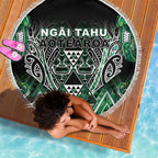 Aotearoa Ngai Tahu Beach Blanket Maori Tribal Dark Green Paua Shell Pattern