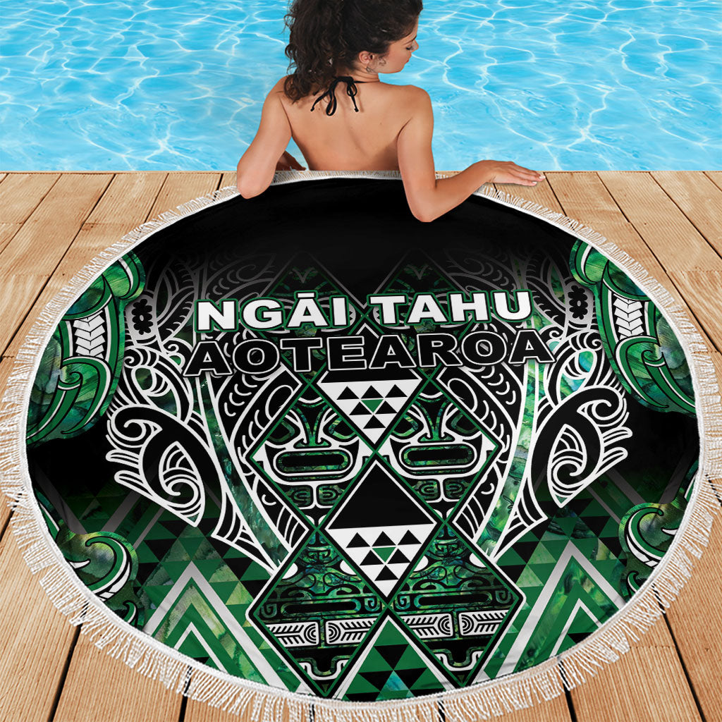 Aotearoa Ngai Tahu Beach Blanket Maori Tribal Dark Green Paua Shell Pattern