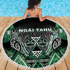 Aotearoa Ngai Tahu Beach Blanket Maori Tribal Dark Green Paua Shell Pattern