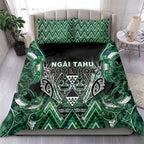Aotearoa Ngai Tahu Bedding Set Maori Tribal Dark Green Paua Shell Pattern