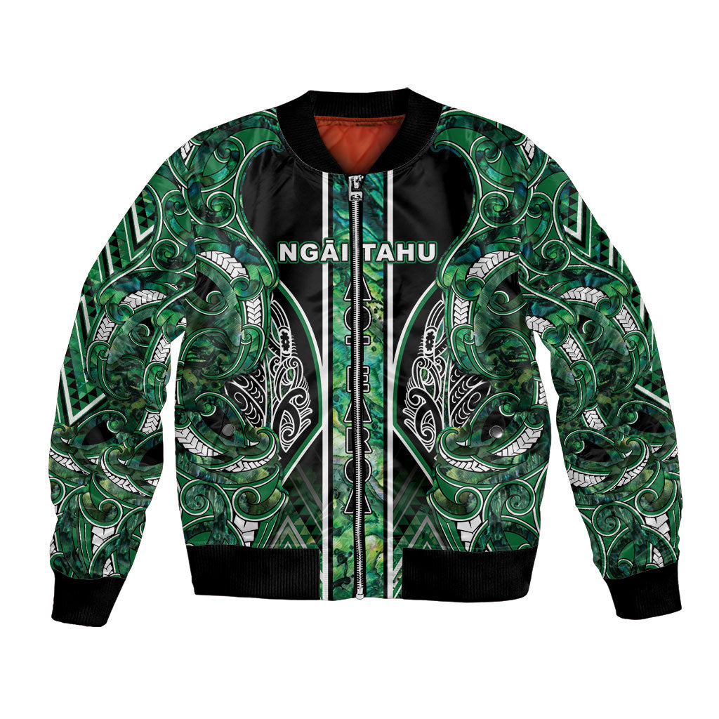 Aotearoa Ngai Tahu Bomber Jacket Maori Tribal Dark Green Paua Shell Pattern