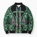 Aotearoa Ngai Tahu Bomber Puffer Jacket Maori Tribal Dark Green Paua Shell Pattern
