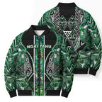 Aotearoa Ngai Tahu Bomber Puffer Jacket Maori Tribal Dark Green Paua Shell Pattern