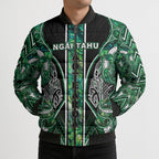 Aotearoa Ngai Tahu Bomber Puffer Jacket Maori Tribal Dark Green Paua Shell Pattern