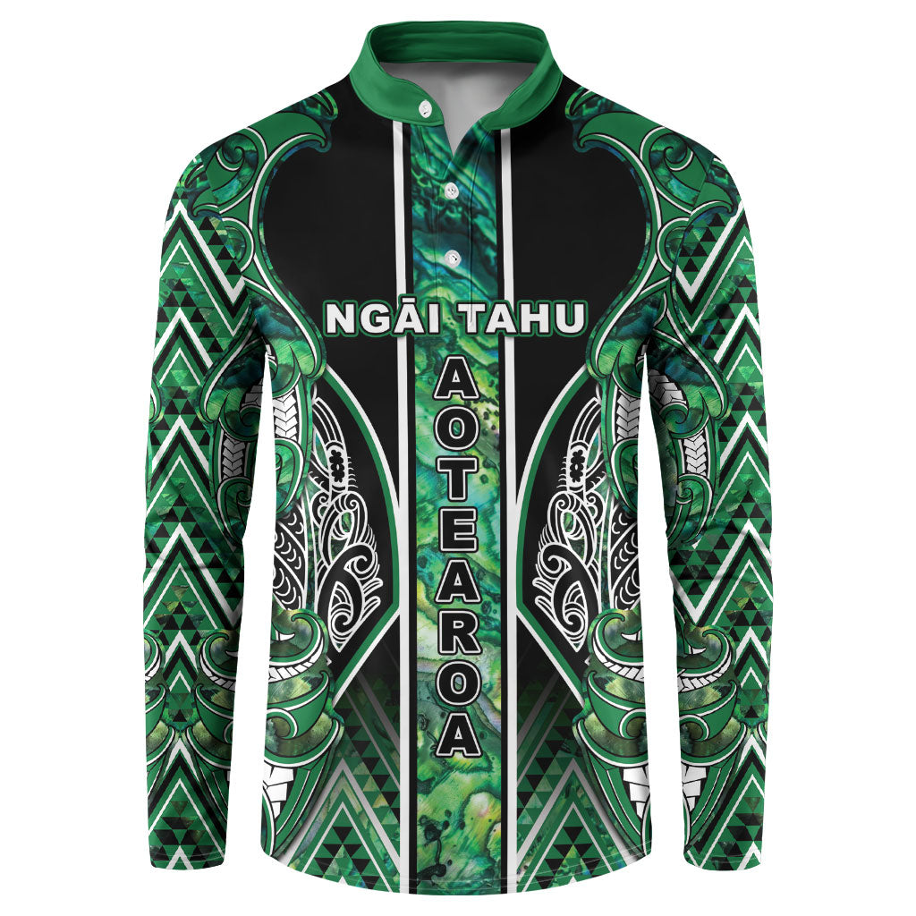 Aotearoa Ngai Tahu Button Sweatshirt Maori Tribal Dark Green Paua Shell Pattern