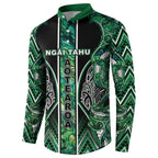 Aotearoa Ngai Tahu Button Sweatshirt Maori Tribal Dark Green Paua Shell Pattern