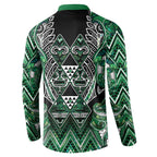 Aotearoa Ngai Tahu Button Sweatshirt Maori Tribal Dark Green Paua Shell Pattern