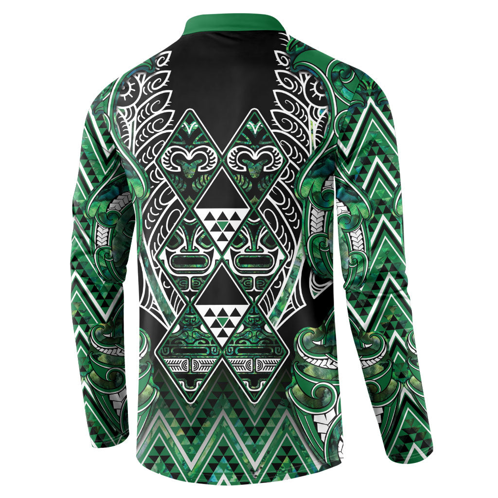 Aotearoa Ngai Tahu Button Sweatshirt Maori Tribal Dark Green Paua Shell Pattern