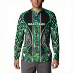 Aotearoa Ngai Tahu Button Sweatshirt Maori Tribal Dark Green Paua Shell Pattern