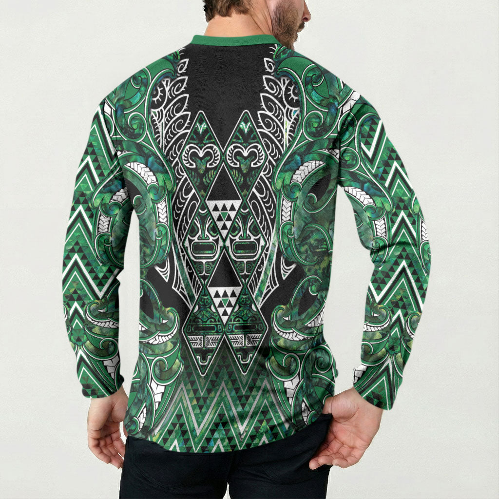 Aotearoa Ngai Tahu Button Sweatshirt Maori Tribal Dark Green Paua Shell Pattern