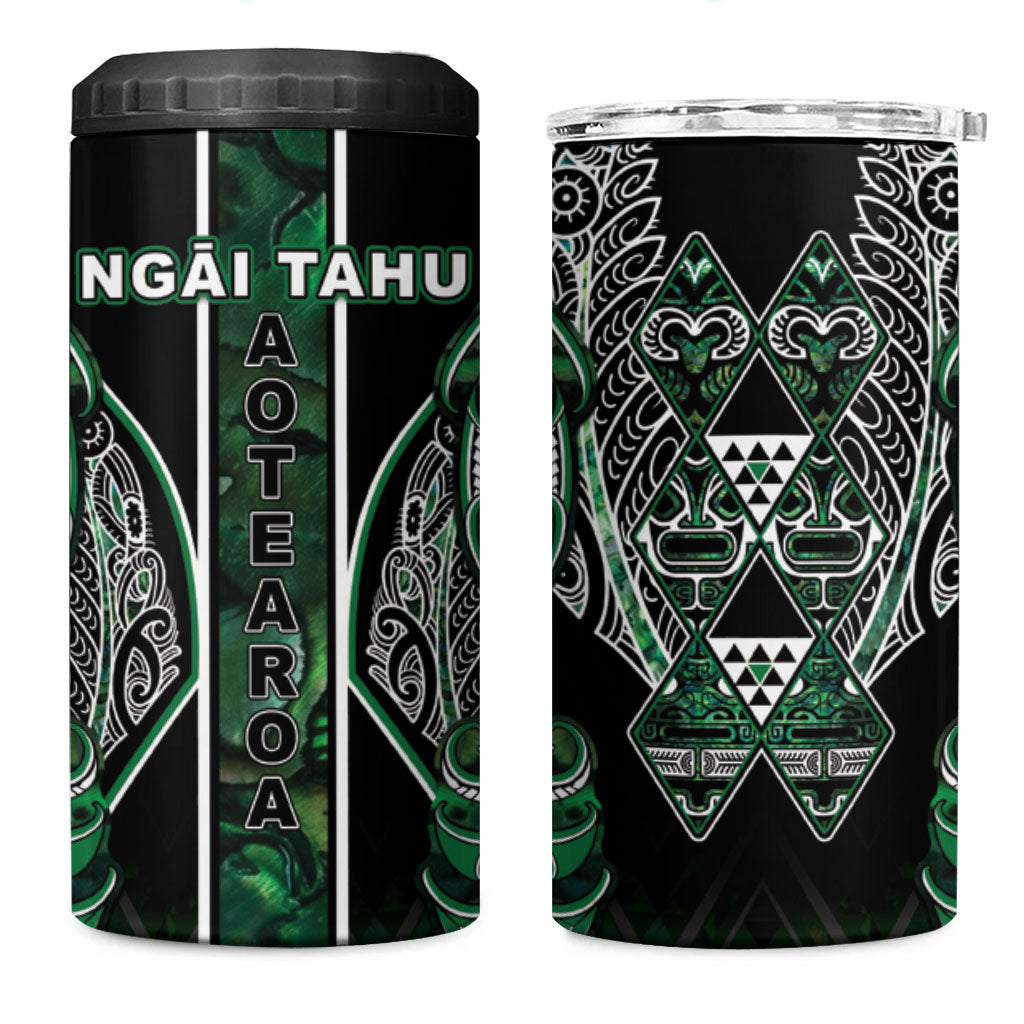 Aotearoa Ngai Tahu 4 in 1 Can Cooler Tumbler Maori Tribal Dark Green Paua Shell Pattern