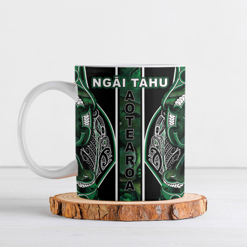 Aotearoa Ngai Tahu Ceramic Mug Maori Tribal Dark Green Paua Shell Pattern