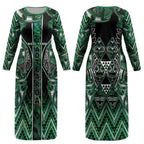 Aotearoa Ngai Tahu Couples Matching Long Sleeve Bodycon Dress and Hawaiian Shirt Maori Tribal Dark Green Paua Shell Pattern