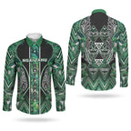 Aotearoa Ngai Tahu Couples Matching Short Sleeve Bodycon Dress and Long Sleeve Button Shirt Maori Tribal Dark Green Paua Shell Pattern