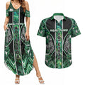 Aotearoa Ngai Tahu Couples Matching Summer Maxi Dress and Hawaiian Shirt Maori Tribal Dark Green Paua Shell Pattern